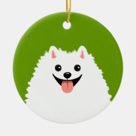 Ornamento De Cerâmica Pomerânia Branca Engraçada Cartoon Cão Natal