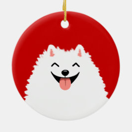 Ornamento De Cerâmica Pomerânia Branca Engraçada Cartoon Cão Natal