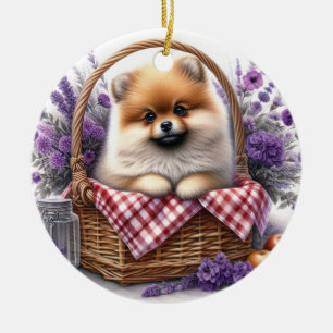 Ornamento De Cerâmica Pomerânia Cão Cachorro Cachorro Aquarela Picnic