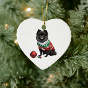 Ornamento De Cerâmica Pomerânia com Suéter de Natal Divertido e Fofo