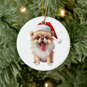 Ornamento De Cerâmica Pomerânia Divertida Personalizada Cachorro De Nata