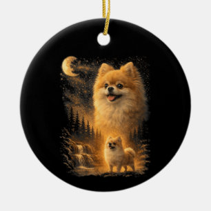 Ornamento De Cerâmica Pomerânia Uivando para a Lua – Cachorro Engraçado