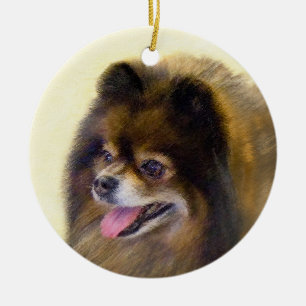 Ornamento De Cerâmica Pomeranian Black and Tan Painting Original Dog Art