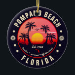 Ornamento De Cerâmica Pompano Beach Florida Retro Sunset Souvenir<br><div class="desc">Pompano Beach Florida Retro Sunset Souvenir. Estes Pompano Beach Florida - City Location modelo com sua praia e mar americanos favoritos, adequados para amantes de praia nos EUA, especialmente aqueles que amam Praia. Design simples que pode ser dado como uma viagem de verão ou presente de aniversário para seu melhor...</div>