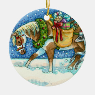 ORNAMENTO DE CERÂMICA PÔNIAS DE NATAL CHINCOTEAGUE, SONHOS E BRINQUEDOS
