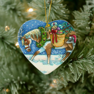 ORNAMENTO DE CERÂMICA PÔNIAS DE NATAL CHINCOTEAGUE, SONHOS E BRINQUEDOS