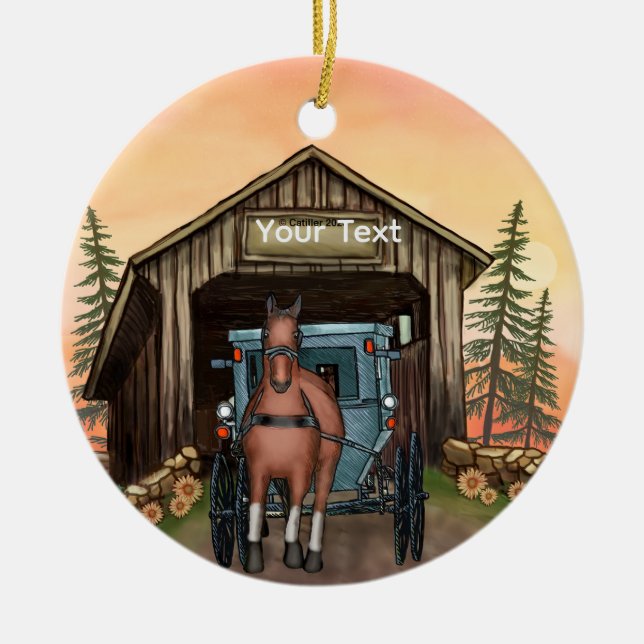 Ornamento De Cerâmica Ponte Coberta Sunrise (Frente)