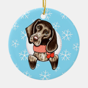 Ornamento De Cerâmica Ponteiro Alemão Curto Deixar Neve