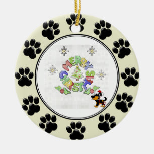 Ornamento De Cerâmica Ponto transversal do Feliz Natal pelo filhote de
