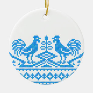 Ornamento De Cerâmica Ponto transversal do galo azul