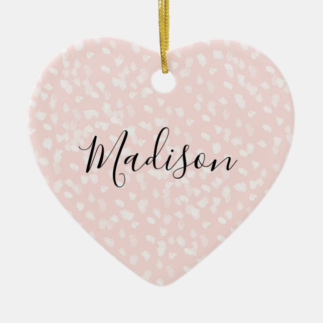 Ornamento De Cerâmica Pontos brancos cor-de-rosa esbranquiçados (Frente)