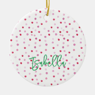 Ornamento De Cerâmica Pontos cor-de-rosa Artisan Watercolor NAME Green P