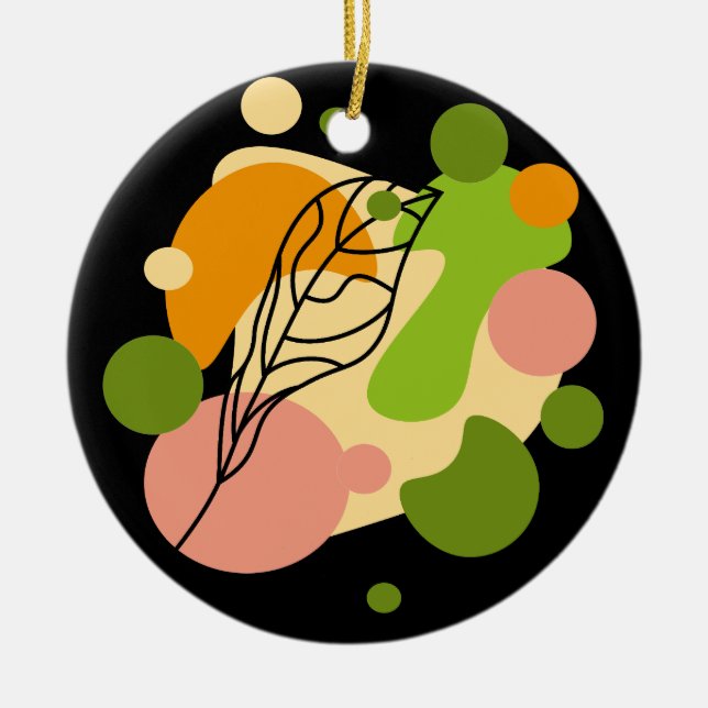 Ornamento De Cerâmica Pontos de abstrato interessantes com folhas (Frente)