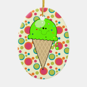 Ornamento De Cerâmica pontos de cone de sorvete de limão kawaii, fofinh