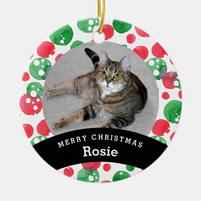 Ornamento De Cerâmica Pontos verdes vermelhos personalizados animal de (Frente)