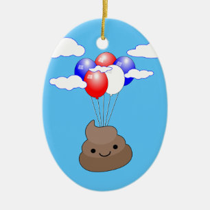 Ornamento De Cerâmica Poo Emoji Voando Com Balões No Céu Azul