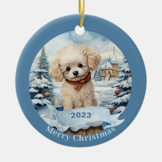 Ornamento De Cerâmica Poodle Art White Dog Pet