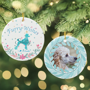 Ornamento De Cerâmica Poodle Azul Pastel - Foto & Nome Personalizados
