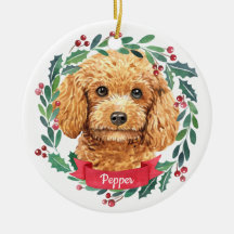 Poodle Christmas Elegant Watercolor Wreath Dog