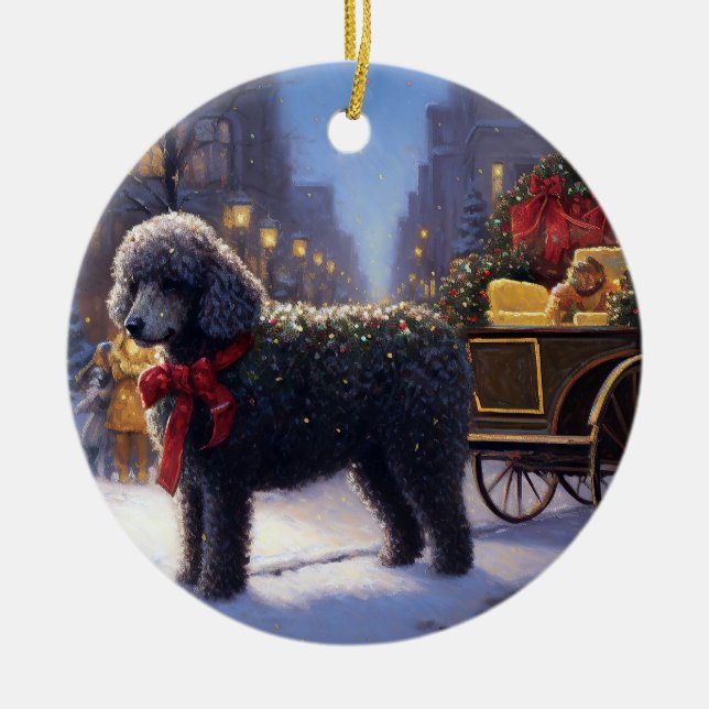 Ornamento De Cerâmica Poodle Christmas Fesason (Frente)