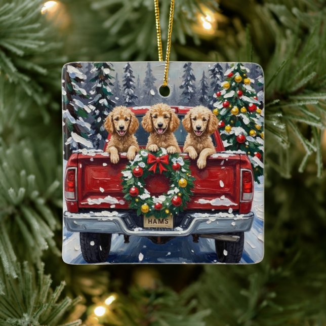 Ornamento De Cerâmica Poodle Christmas Red Truck Holiday (Árvore)