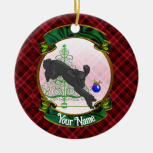 Ornamento De Cerâmica Poodle de Natal Negro