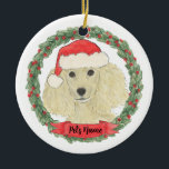 Ornamento De Cerâmica Poodle de Ouro loiro personalizado<br><div class="desc">Faça a lista legal este ano com um ornamento personalizado do seu doce poodle! Para os presentes mais doces,  emparelhe-o com um impressão de arte correspondente ou outro item da minha coleção!</div>
