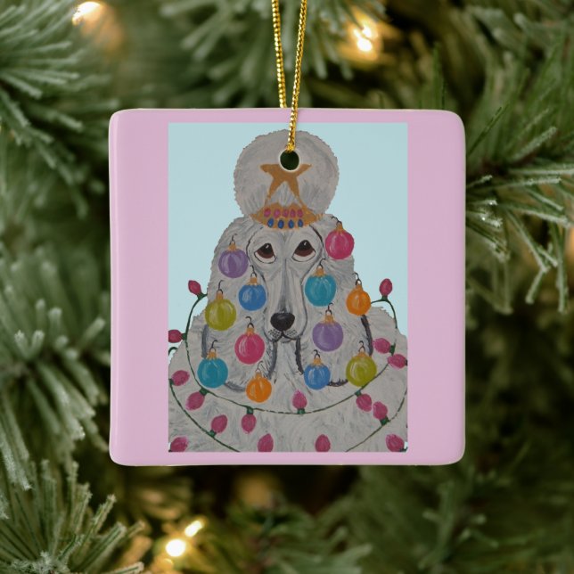 Ornamento De Cerâmica Poodle Decorado para o Natal (Árvore)