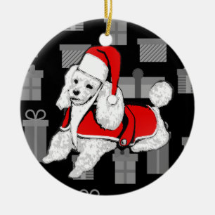 Ornamento De Cerâmica poodle do xmas santa claus