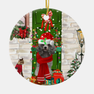 Ornamento De Cerâmica Poodle Dog Christmas  