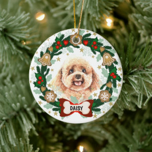 Ornamento De Cerâmica Poodle Dog Christmas Cookie Wreath