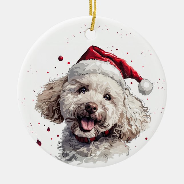 Ornamento De Cerâmica Poodle Feliz Natal Personalizado Cachorro (Frente)
