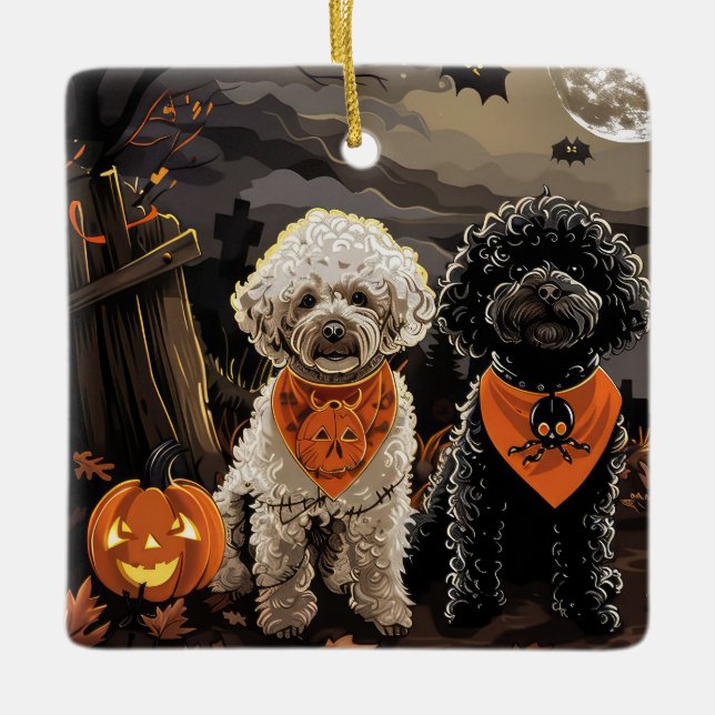 Ornamento De Cerâmica Poodle Halloween Spooky (Frente)