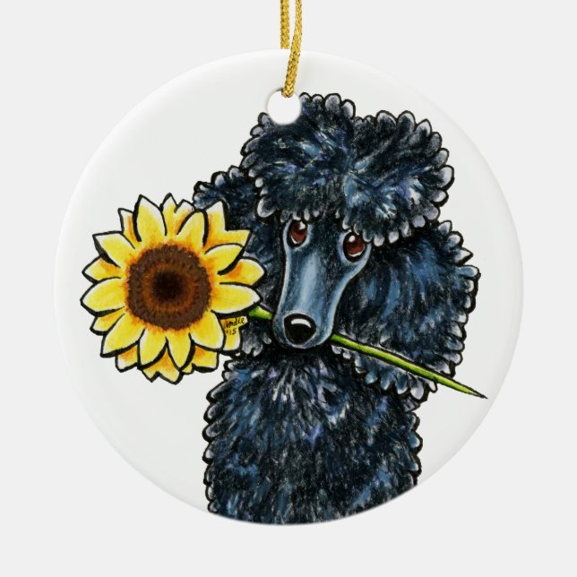 Ornamento De Cerâmica Poodle Miniatura Negro Sunny Personalizado (Frente)
