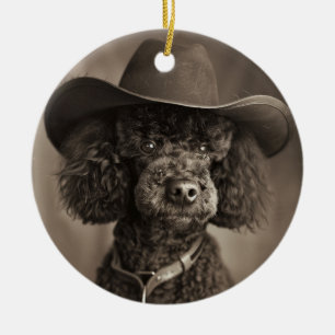 Ornamento De Cerâmica Poodle Negra Vestida como Costume de Halloween de 
