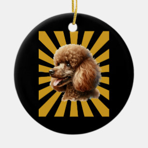 Ornamento De Cerâmica Poodle Padrão Marrom Retro Sunburst