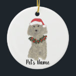 Ornamento De Cerâmica Poodle Personalizado (Prata de Cinza)<br><div class="desc">Faça a lista legal este ano com um ornamento do seu poodle elf favorito!</div>