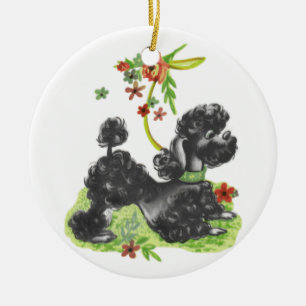 Ornamento De Cerâmica Poodle Preto Cachorro