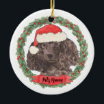 Ornamento De Cerâmica Poodle Preto Personalizado<br><div class="desc">Faça a lista legal este ano com um ornamento personalizado do seu doce poodle!</div>