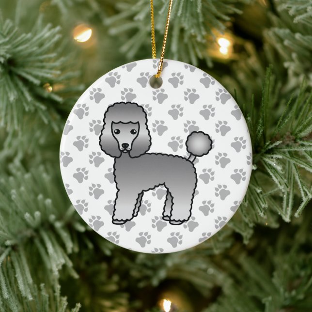 Ornamento De Cerâmica Poodle Toy Cinza Fofo Cachorro Cartoon (Árvore)