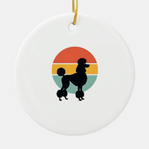 Ornamento De Cerâmica Poodle Vintage Pôr do Sol Círculo Silhueta de Cach