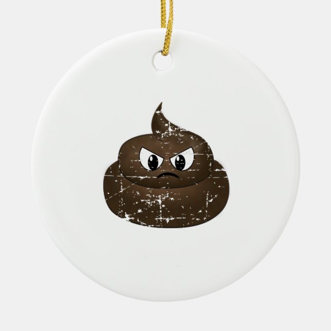 Ornamento De Cerâmica Poop de desenho animado irritado (Frente)