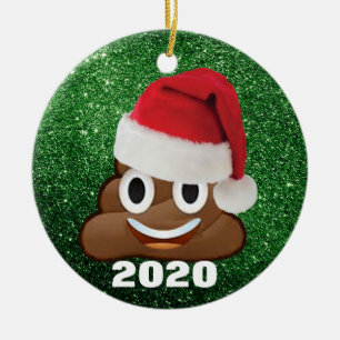 Ornamento De Cerâmica Poop Emoji Santa Hat Glitter Verde 2020 Natal