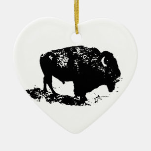 Ornamento De Cerâmica Pop Art Black White Buffalo Bison Silhouette