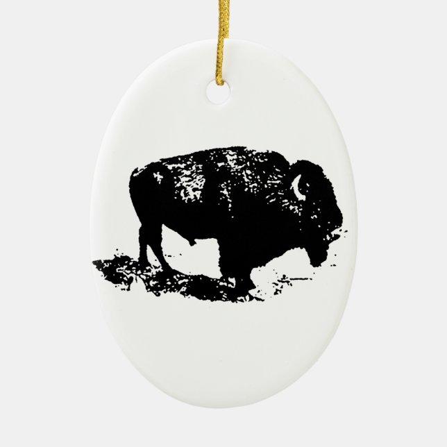 Ornamento De Cerâmica Pop Art Black White Buffalo Bison Silhouette (Frente)
