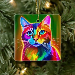 Ornamento De Cerâmica Pop Art Cat