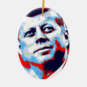 Ornamento De Cerâmica Pop Art JFK John F. Kennedy Red Blue