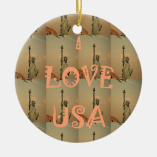 Ornamento De Cerâmica Pop-Art Patriótico: "I Love USA" Graphic Art Desig