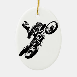 Ornamento De Cerâmica Pop de Arte Branca Negra Motocross Motorcyesporte