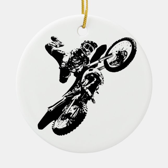 Ornamento De Cerâmica Pop de Arte Branca Negra Motocross Motorcyesporte (Frente)